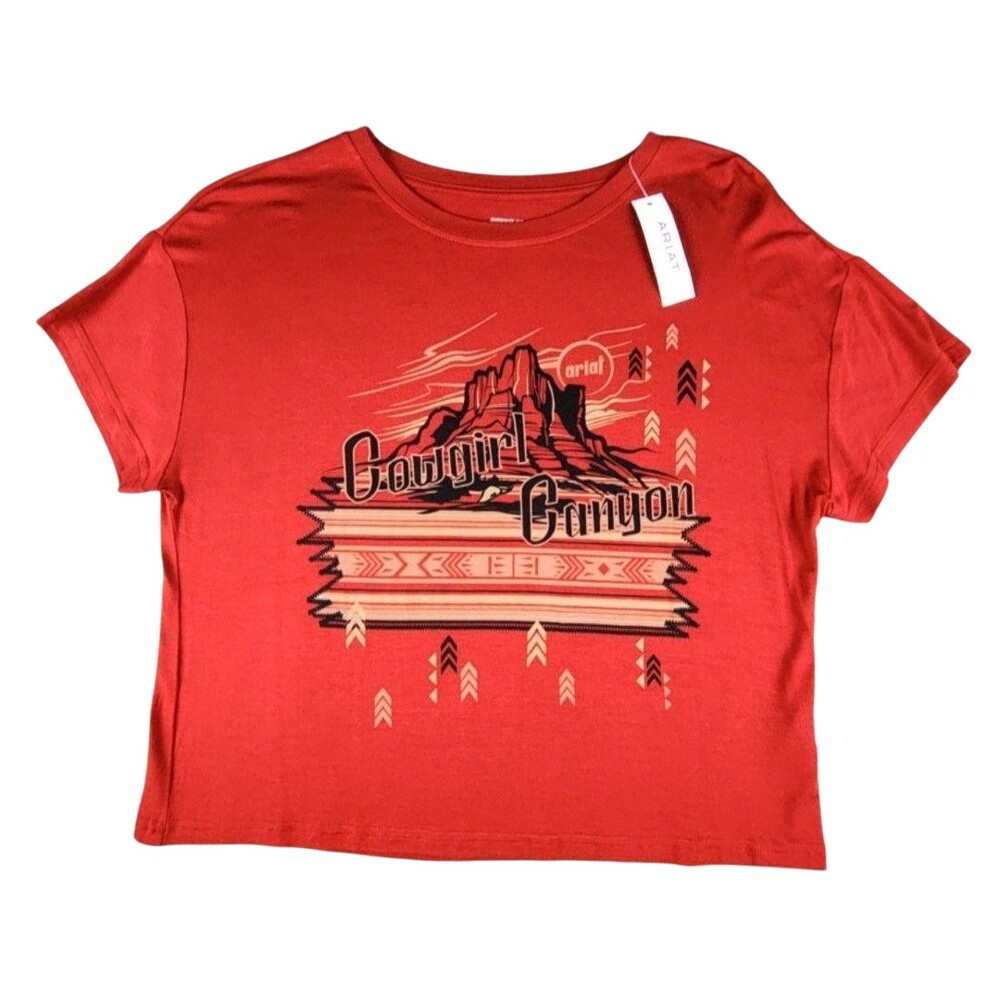 NWT Ariat Shirt Womens Small Red Cowgirl Canyon Cropped Western Graphic Tee